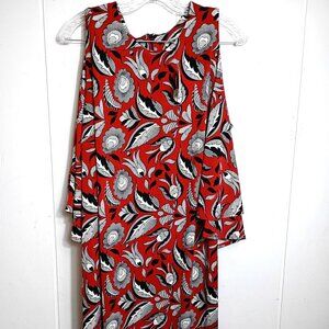 Cato Womens 14/16W Red Black White Floral Heart Cold Shoulder Shift Dress